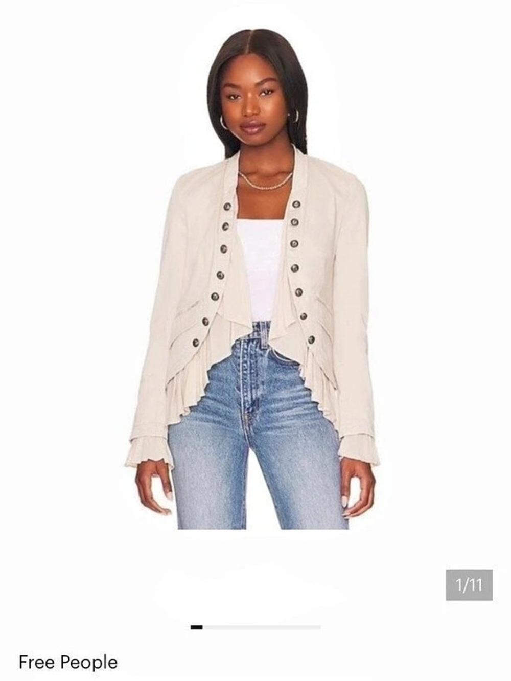 Free People Ruffle Romance Jacket Ruffle Utility Jacket Beige Small/romantic